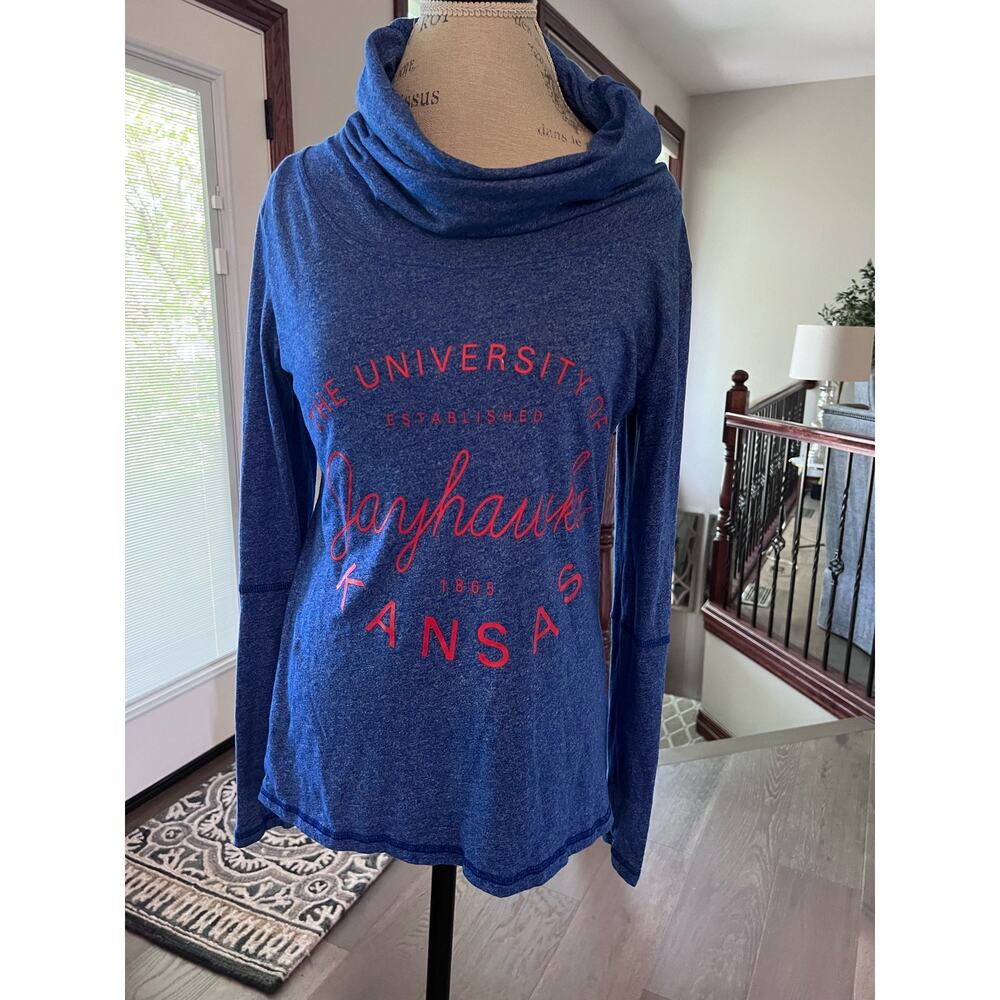 University of Kansas Blue Lightweight Hoodie Sweatshirt Women's Size Med EUC